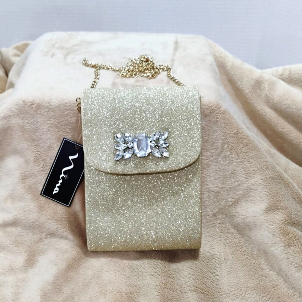 Nina Evening Bag w Crystal Embellishments GOLD